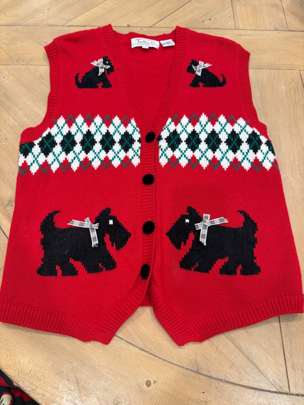 Talbots Susan Bristol Scottie Dog Sweater Vest with Argyle Bows Velvet Buttons S